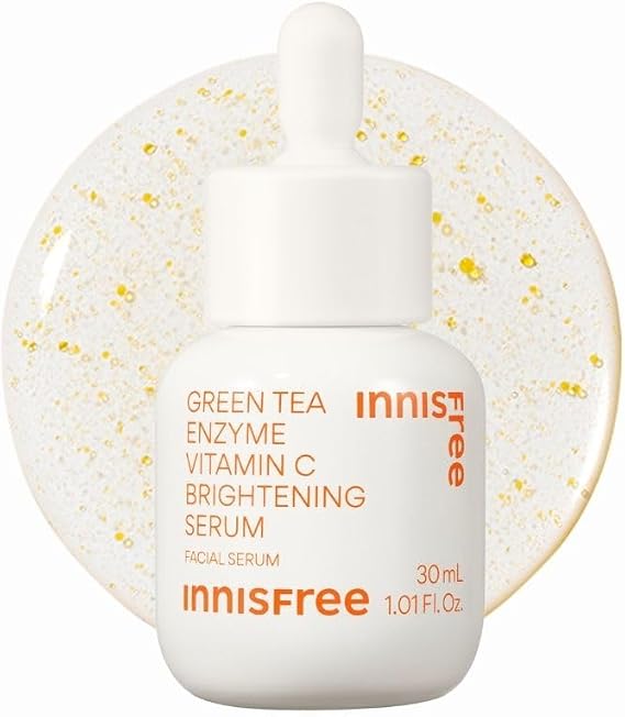 INNISFREE Green Tea Enzyme Vitamin C Brightening Serum, Hydrating and Soothing Korean Facial Serum for uneven skin with dark spots, for dull and Glowing Skin, 30ml