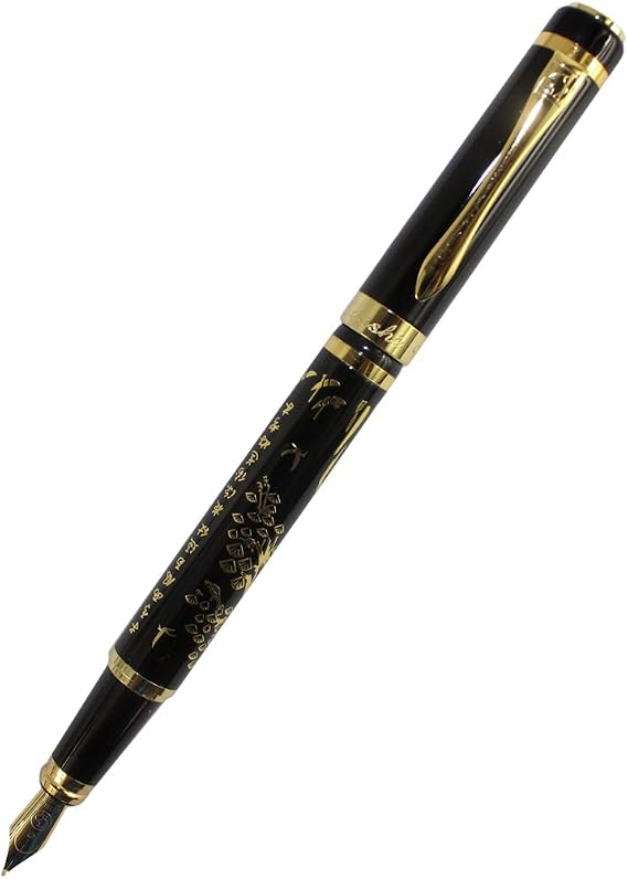 Gullor 909 Pine tree pattern black and gold fountain pen