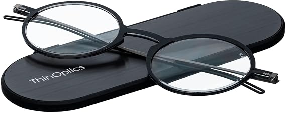ThinOptics Unisex Adult Glasses Reading, Regular Case / Round Black, 1.50 US