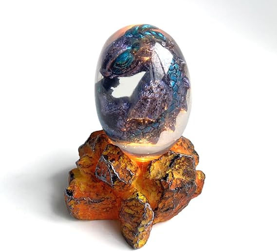 Easter Eggs Lava Dragon Eggs with Glowing Base Ornament, Crystal Clear Resin Dragon Eggs, 3D Dragon Eggs with Dragon Inside Fire Pocket Dragon Keepsake Tabletop Ornament (Blue)