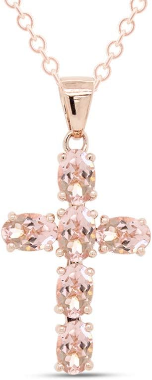 2 1/2 Carat CT Oval Cut 6X4MM Morganite Gemstone Cross Pendant Necklace In 14K Gold Over Sterling Silver Gifts for Women Anniversary Wedding 2.50 Cttw Jewelry For Her