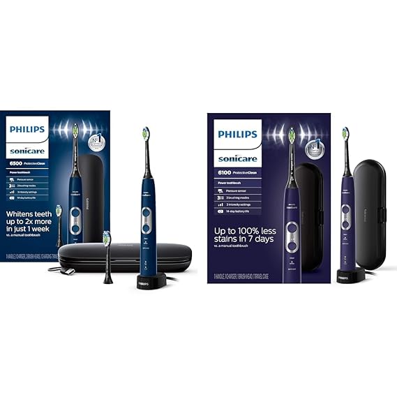 Philips Sonicare ProtectiveClean 6500 Rechargeable Electric Power Toothbrush & ProtectiveClean 6100 Rechargeable Electric Power Toothbrush, Deep Purple, HX64
