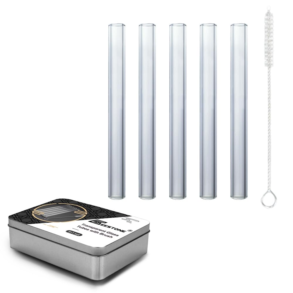 5 Piece Glass Tubes with Brush 4 inch 12mm OD 2mm Thick Wall Tubing Borosilicate Blowing Tubes Clear Tubes for Lab