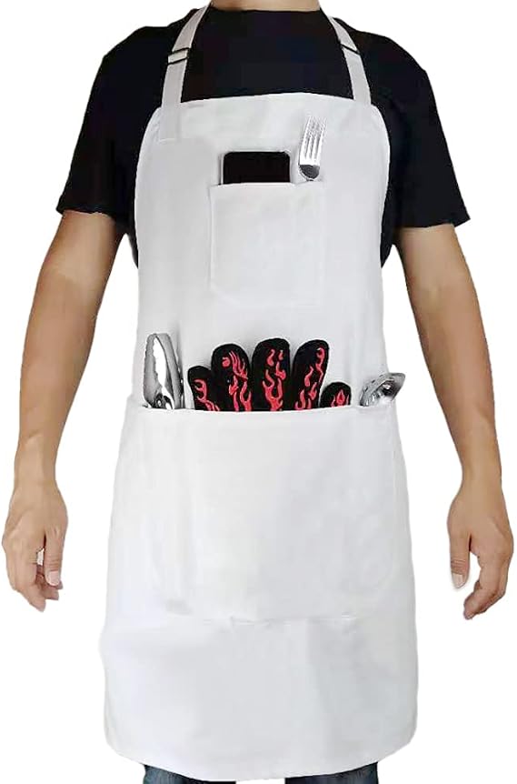 DCCPAA 100% Cotton Professional Grade Chef Apron for Cooking,Kitchen,BBQ, Grill and Hobby and Work for Men and Women gifts
