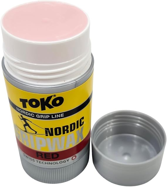 TOKO Nordic Grip Wax Red 25g Medium Temperature Kick Wax for Cross Country & Classic Nordic Skiing Rub-On Easy Applicator for XC Ski Racing, Training & Touring Variable Snow Conditions
