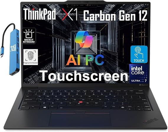 Lenovo ThinkPad X1 Carbon Gen 12 Laptop (14" FHD+ Touchscreen, Intel Core Ultra 7 165U vPro, 32GB 6400MHz DDR5, 1TB SSD) Backlit, Fingerprint, IR Webcam, 2X Thunderbolt 4, IST Hub, Win 11 Pro, AI PC