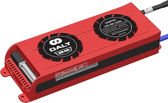 DALY SMART BMS LiFePo4 16S 48V 100A PCB Battery Management System with UART Communication Bluetooth Battery Monitoring Module and Cooling Fan for Power Converter Inverter