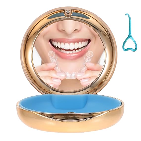 Retainer Case with Mirror, Cute Retainer Holder Case, Slim Aligner Case with Removal Tool, Magnetic Closure, Convenient Orthodontic Case for Invisalign/Night Guard/Mouth Guard