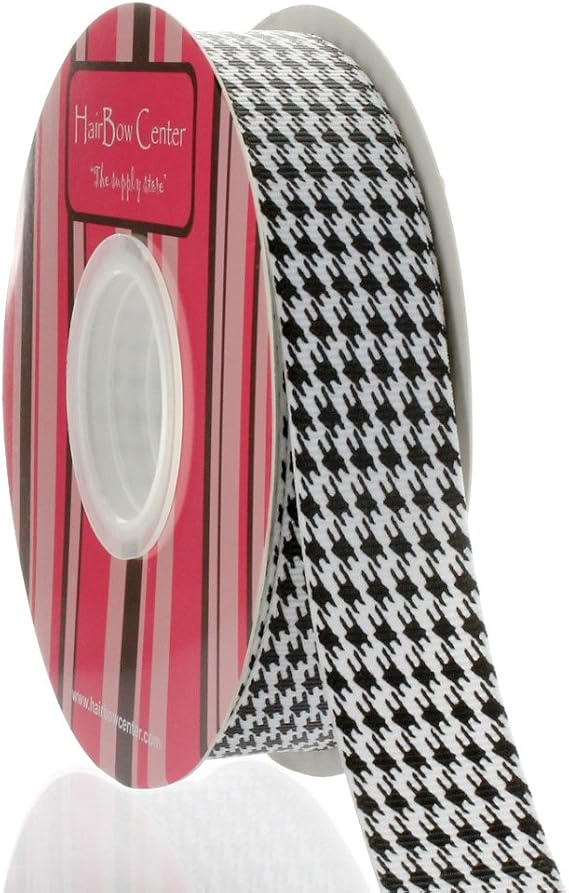 HairBow Center LLC 7/8" Houndstooth Grosgrain Ribbon 25 Yard - White, Polyester, Craft