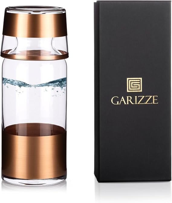 GARIZZE Bedside Water Carafe and Glass Set for Bedroom, Bedside Carafe and Glass Set, Mouthwash Decanter for Bathroom, Water Carafe with Glass Cup for Nightstand (24-oz/7-oz) (COPPER) Standard Pack