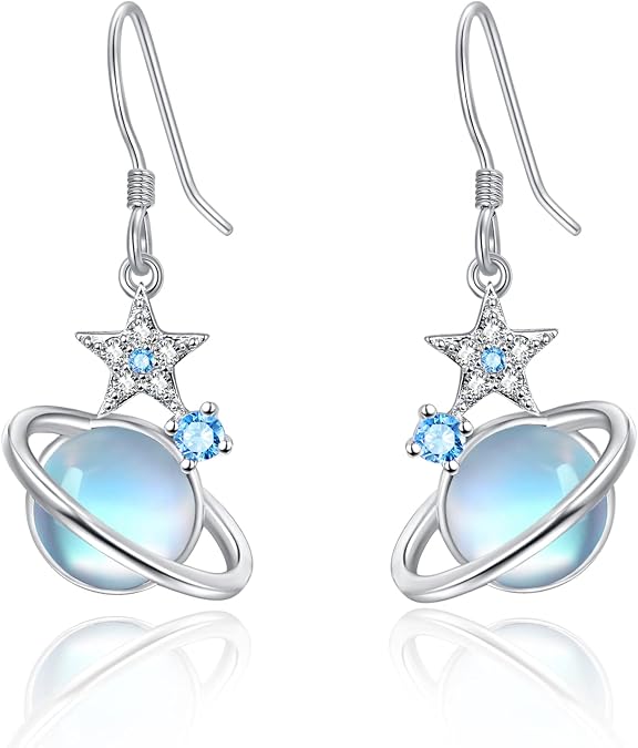 Dreamboat Sterling Silver Planet Earrings for Women Saturn Earrings Space Earth Star Earrings Hook Dangle Celestial Jewelry