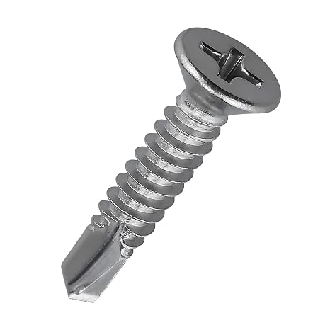 #6 x 1 Phillips Flat Head Sheet Metal Screws, Stainless Steel 410 Self Drilling Screws for Metal, Countersunk Head, Phillips Drive, Self Tapping, 100 Pack