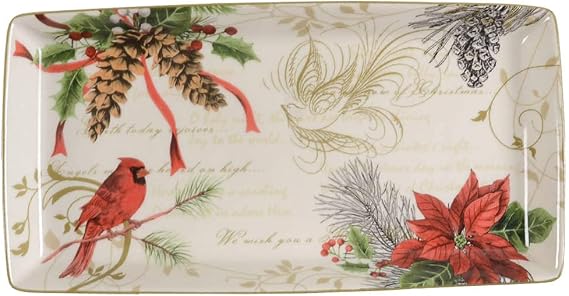 222 Fifth Holiday Wishes Rectangular Serving Platter - Approximately 13.5" X 7"