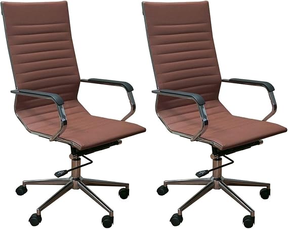 Set of 2 Ergonomic Height Adjustable High Back Office Chairs w/Armrests, 46.9 Inch Max Height, Brown