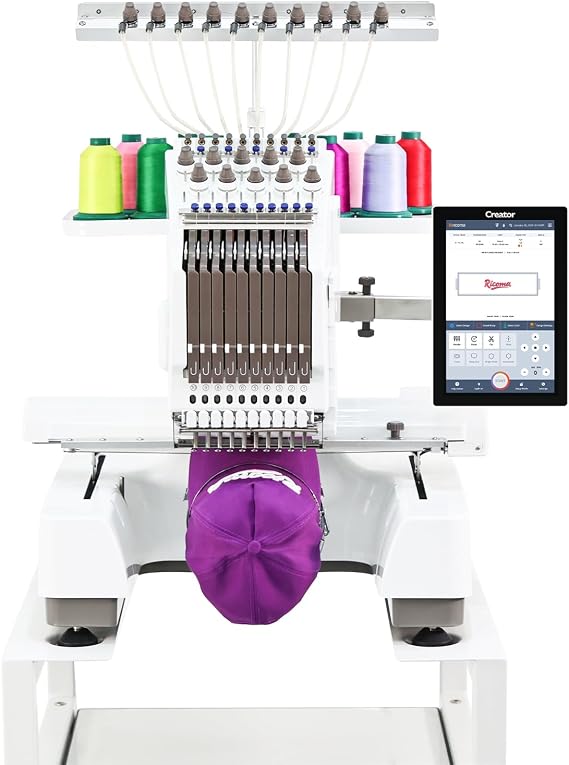 Ricoma Creator Upgraded 10-Needle Commercial Embroidery Machine, 1000SPM Max Speed, 10.1" Touch Screen, 15"x8.3" Embroidery Area, for Flat, Hat, T-Shirt & More