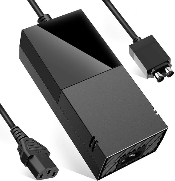 Power Supply Brick for Xbox One, AC Adapter Cable Replacement Kit for Xbox One Console Games, Auto Voltage 100-240V, Black (Brick+2*Cable)