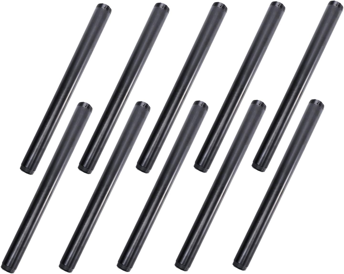 34 x 12 Black Painted Iron Pipe, Home TZH 10 Pack Threaded Black Paint Finish Metal Pipe Nipple for DIY ProjectFurnitureShelving Decoration10, 12
