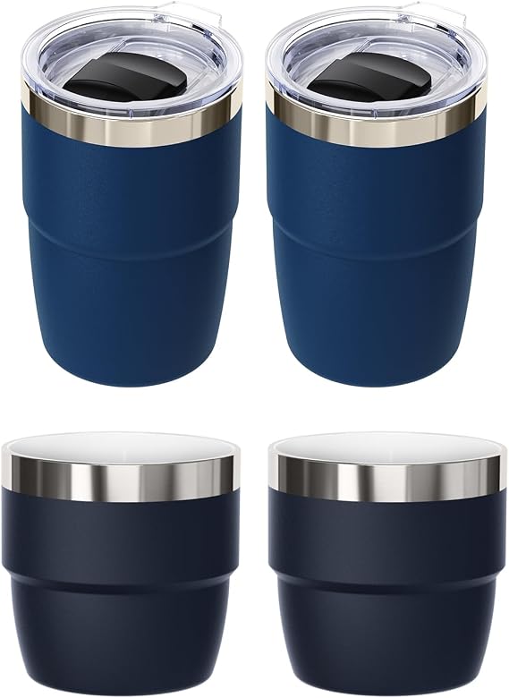 2 Pack 8 oz Espresso Cups with 2 Pack 4 oz Espresso Cups