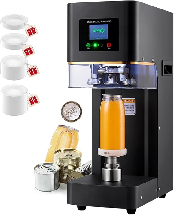 Fully Automatic Can Sealer Machine, 320W Commercial Automatic Cup Sealing Machine, Glass Plastic Tin Can Cup Can Sealer with Counter & LCD Display, Dia 2.17In Height 3.6In & 4.5In & 6.69In(Gray)