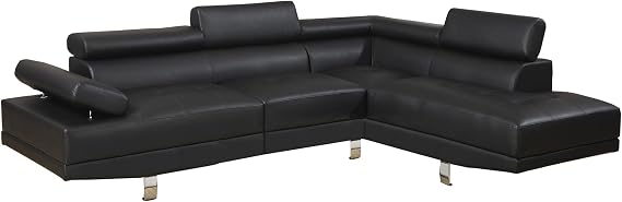 Poundex Sectional Sofa, Black