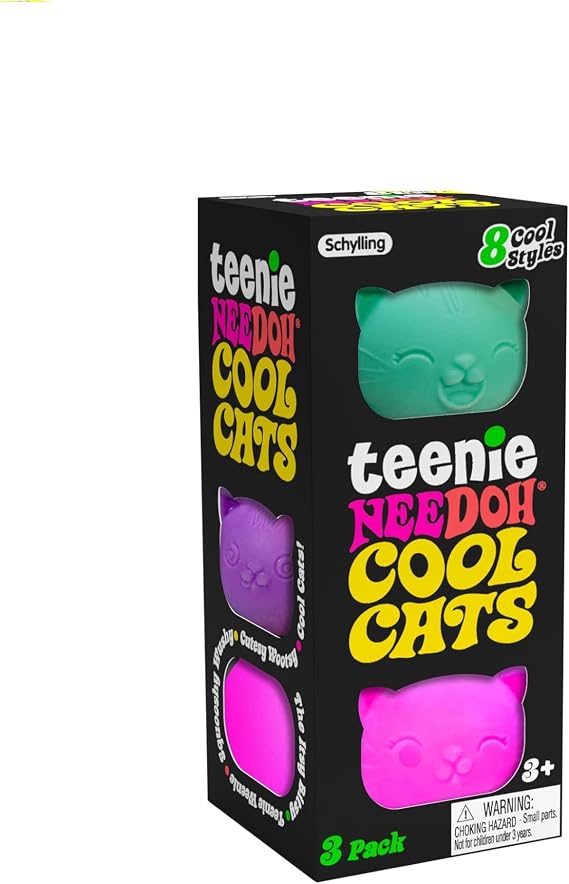 Schylling NeeDoh Teenie Cool Cat - Sensory Fidget Toy - 3 Mini Groovy Gloves Assorted Colors - Ages 3 to Adult Pack of 1