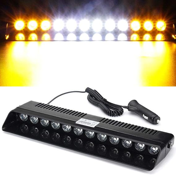 LED Emergency Strobe Light 12V Windshield Dash Dashboard Interior Flash Safety Lamp Hazard Warning Light Bar for Car Truck Vehicle w/Suction Cups Amber White White Amber