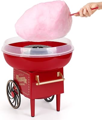 Cotton Candy Machine Mini Electric Cotton Candy Maker with Sugar Scoop & Splash-Proof Plate Countertop Candy Maker for Kids Birthday Christmas Party Red