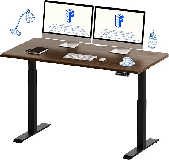 FLEXISPOT Standing Desk, Electric Elevation Desk, Height Adjustable, Computer Desk, E7 Set Frame Black + Top Board Walnut, 55.1 x 27.6 inches 140 x 70 cm