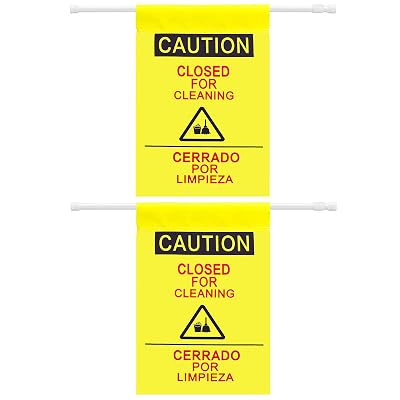 2 Pack Restroom Closed for Cleaning Sign with English and Spanish Text 27.56-51.18 In Expandable Yellow Commercial Door Barricade Sign Hanging Doorway Safety Banner for Restroom