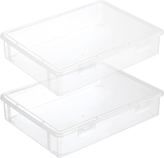 A4 Storage File Boxes(2 pack),Plastic Multi-Purpose Storage Box with Latching Lids,Large Clear Plastic Box Container,Organise and Store Documents, Artwork, Photos, Stationery and Hobby Tools