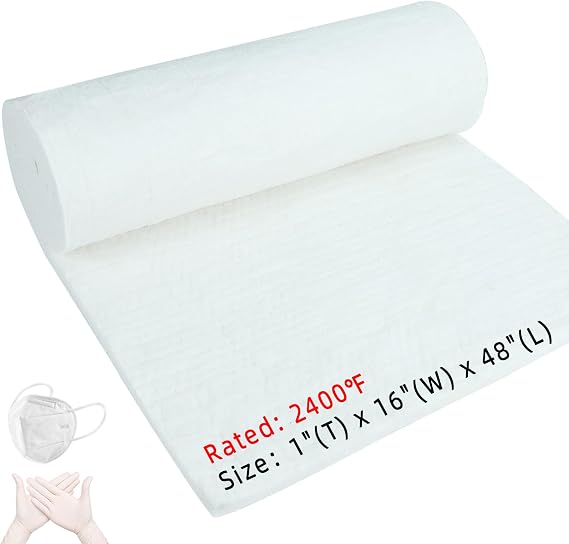 Ceramic Fiber Fireproof Insulation Blanket 48"x16"x1", 1 PCS | 1" Thick Fireproof Insulation Baffles, Fireplace Heat Insulation, For Forge, Kiln, Furnace, Wood Stove, Oven Lining