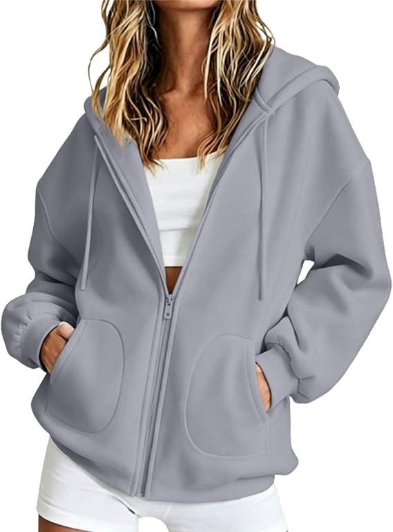 Womens Zip Up Hoodies with Pockets 2026 Fall Winter Casual Long Sleeve Hooded Sweatshirts Y2k Track Travel Jacket