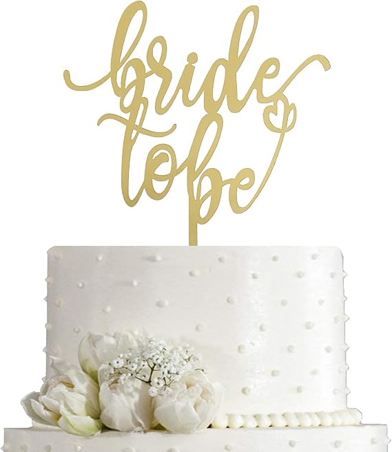 JIEEIN Bride to Be Cake Topper - Mirror Gold Acrylic - Sparkly Bridal Shower/Bachelorette Party Cake Topper