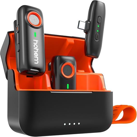 hohem Mic-01 Kablosuz Yaka Mikrofonu, Anında Eşleştirme, DSP Gürültü Engelleme, 20 Saat Pil Ömrü, PC Android Kamera Gimbal için Mini Mikrofon, Video Kaydı/Röportaj, 2 TX+1 RX+Şarj Kutusu