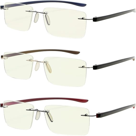 Eyekepper Blue Light Blocking Glasses - 3 Pack Rimless Computer Readers