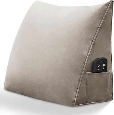 Triangular Reading Pillow Wedge Headboard Back Support Pillow for Sitting up in Bed Daybed Bolster Backrest Couch Sofa Corner Cushion Medium Velvet Taupe