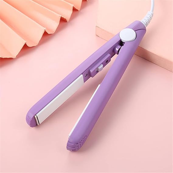 Purple Werdeny Mini Ceramic Hair Curler & Straightener, 2-in-1 Curling Iron with 1/2 Inch Barrel for Short and Fine Hair Candy bar Clip
