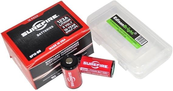 EdisonBright 12 Pack SureFire CR123A Lithium Batteries (Made in USA) SF123A BBX3 Battery Carry case Bundle