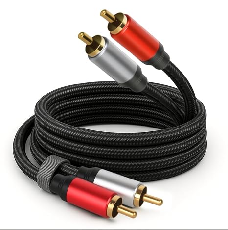 2RCA to 2RCA Audio Cable 100FT Gold-Plated Male to Male Stereo Subwoofer Cable, Nylon-Braided Hi-Fi RCA Cables for Home Theater, Car Audio, Amplifiers, Speakers (Dual Shielded Copper Core)