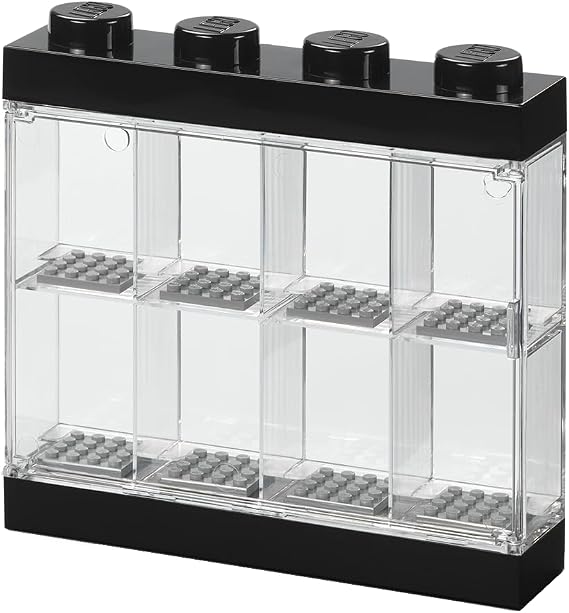 LEGO Minifigure Display Case 8 Black, Stackable Container for Wall or Desk, Space for 8 Minifigures, Home Office Display Cabinets LEGO storage