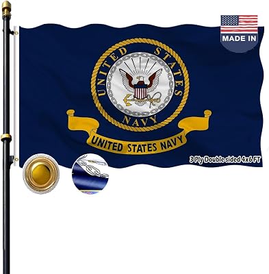 VOLTA 4x6 ft Navy Emblem Double Sided Heavy Duty Outdoor Flag, 3-Ply Weather Resistant Polyester wCanvas HeaderBrass Grommets Authentic Mirror Design
