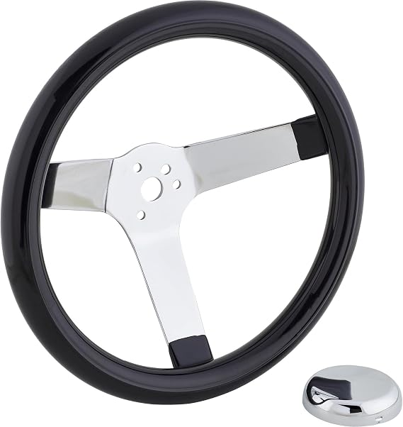 Classic Solid Spoke 12 Inch Black Steering Wheel, Universal Fit