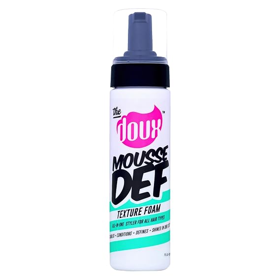 The Doux MOUSSE DEF Texture Foam, Multi-Use Styling Mousse, 7 oz | Styles, Conditions, Defines & Volumizes with Brilliant Shine, For All Curl Types & Textures, Non-Flaking Formula