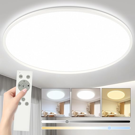 40W LED Ceiling Light Flat Dimmable, Ø50CM Ceiling Lamp with Remote Control, 3000-6500K Modern Ultra Thin, Round Lights Dimmable for Bathroom Living Room Bedroom Office Kitchen, White [Energy Class A]