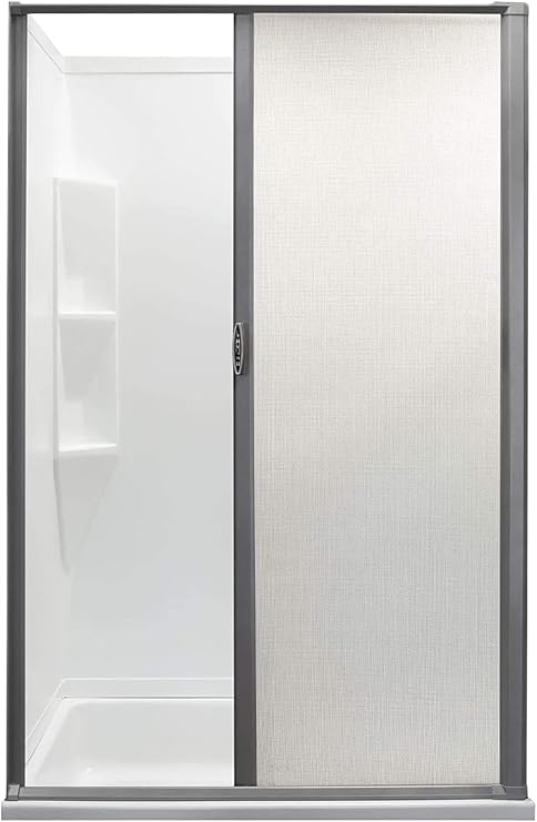 RV Retractable Rolling Shower Doors (Platinum, 40" W x 67" H)