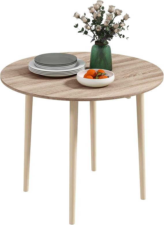 HOMCOM 35" Folding Kitchen Table, Round Dining Table, Drop Leaf, Oak