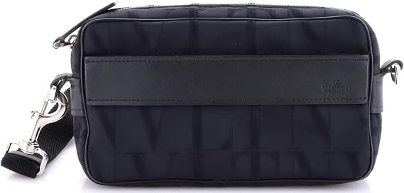 Pre-Loved VLTN Shell Camera Bag Jacquard With Leather Small, Black