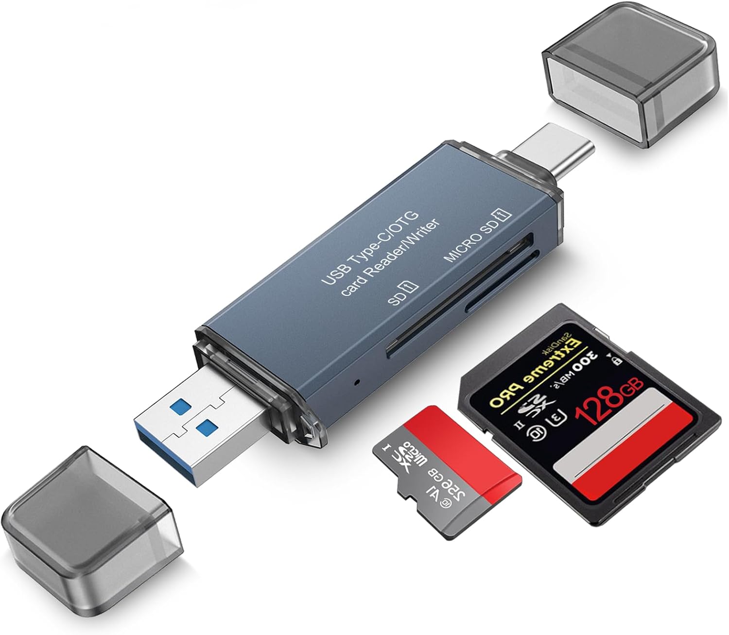 SD Card Reader with 5Gbps Speed & 256GB Storage, 2-in-1 SD Card Reader for Trail Camera
