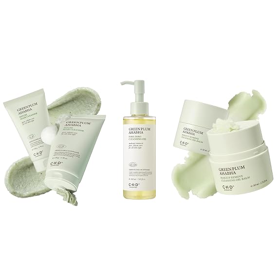 CKD Green Plum AHABHA Cleansing Trio Pore Zero Cleansing Oil (7.03 fl oz) + Grinding Balm Cleanser (1.75 oz) + Mochi Foam Cleanser Mask (4.58 oz) Deep Pore Cleanse Blackhead Removal Sebum Control