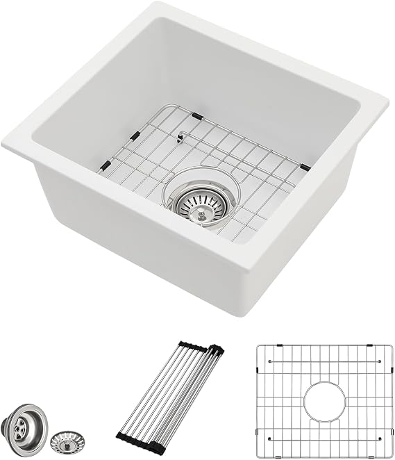 18 Granite Composite Bar Sink - Donsdey 1816 Undermount Granite Kitchen Sink White Quartz Classic Composite Under Counter Single Bowl Bar Prep RV Sinks Basin